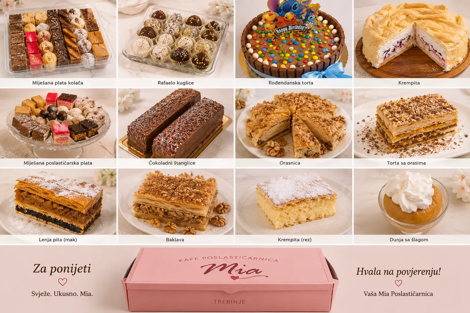 Pregled Mia poslastica: plate, torte, baklava, krempita i kolači za ponijeti